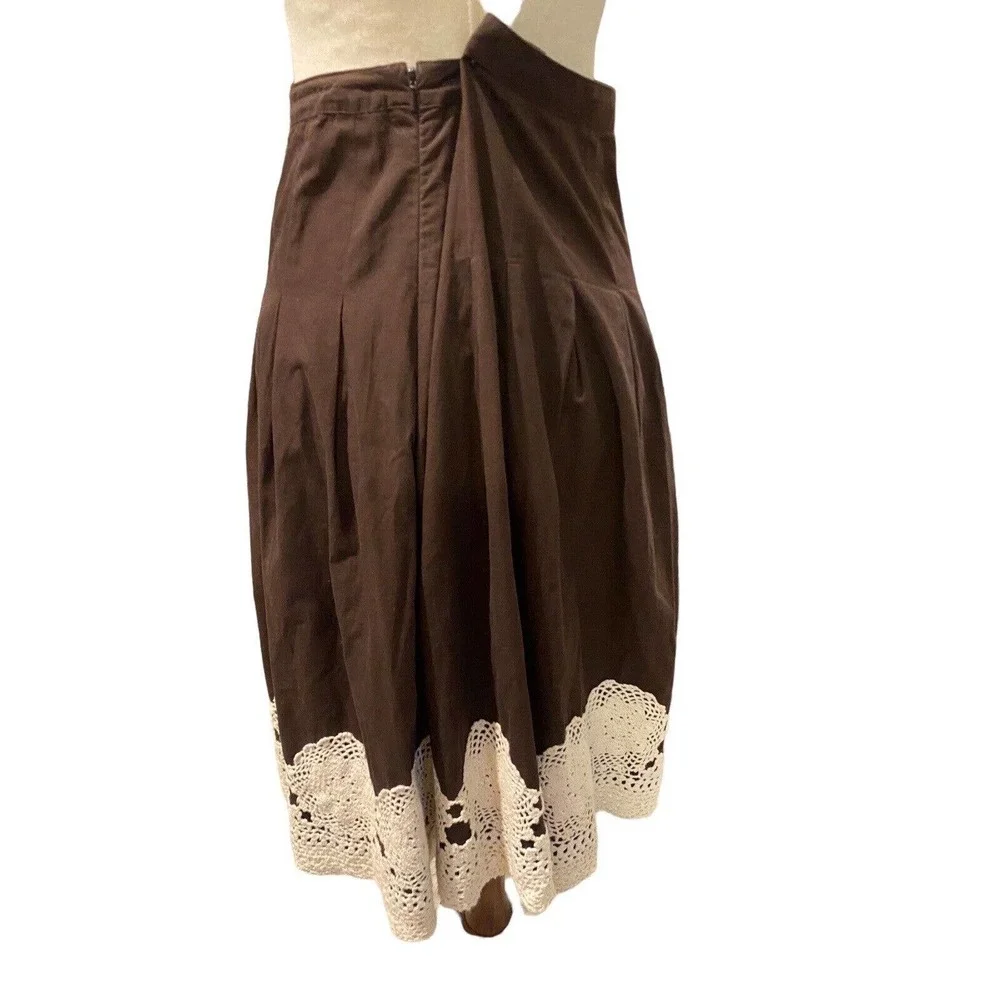 VTG Brown Skirt Crochet Midi Medium CottageCore Twee Demure Fairy Shabby Chic‎